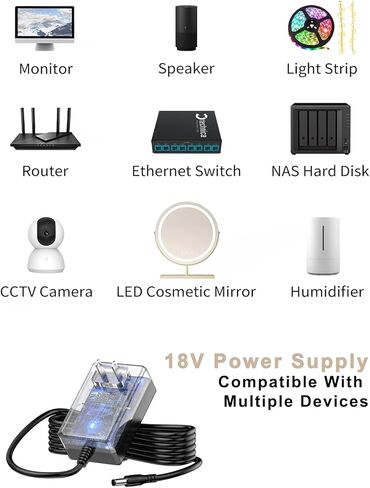 18V Power Supply 18Volt Power Adapter for 100mA 200mA 300mA 400mA 500mA 600mA 800mA 900mA 1000mA -2000mA Electronics with 8 Interchangeable Jacks Compatible with Altec Lansing IMW999, IMW889 Speakers in Kuwait