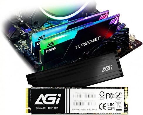 AGI Gaming Upgrade Kit: UD858 TURBOJET RGB DDR5 6000MHz 32GB (2x16GB) CL30 Desktop Memory & AI828 1TB NVMe PCIe 4.0 M.2 SSD with Heatsink, Up to 7400MB/s, Supports Intel XMP 3.0 & AMD EXPO in Kuwait