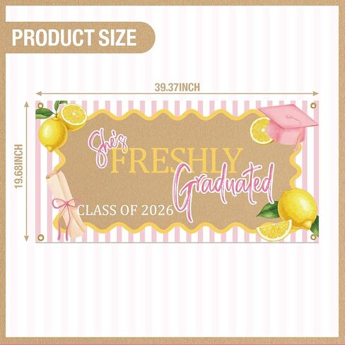 2026 Lemon Theme Graduation Sign, She's Freshly Graduated Banner Backdrop, Pink Bow Garland for Class of 2026 Farewell and Going Away Party Decorations, Graduation Wall Hanging Party Supplies in Kuwait