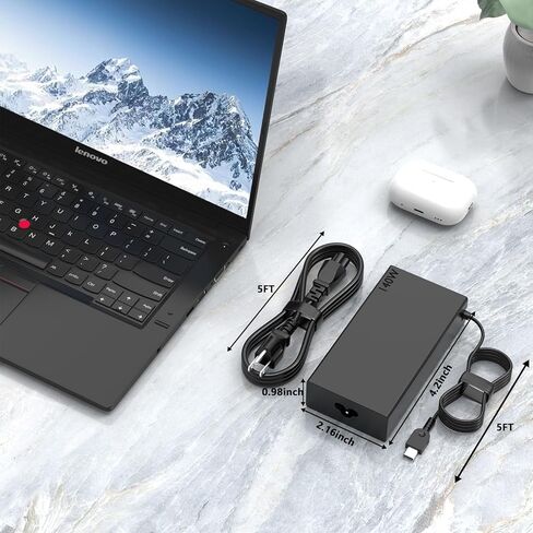شاحن نحيف 140 واط/180 واط USB-C GaN متوافق مع Lenovo ThinkPad P16 G3 21RQ 21RR T16g 21V5 21V6 P1 G8 21Q8 21Q9 ThinkPad P16v 21RS 21RT T1g G8 21TD 21TE in Kuwait