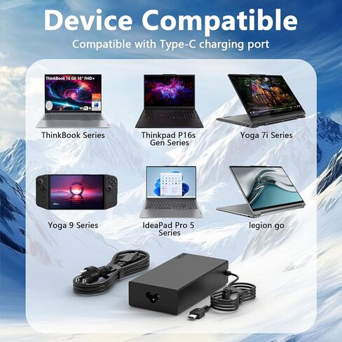 شاحن نحيف 140 واط/180 واط USB-C GaN متوافق مع Lenovo ThinkPad P16 G3 21RQ 21RR T16g 21V5 21V6 P1 G8 21Q8 21Q9 ThinkPad P16v 21RS 21RT T1g G8 21TD 21TE in Kuwait