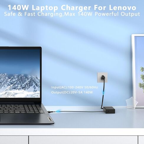 شاحن نحيف 140 واط/180 واط USB-C GaN متوافق مع Lenovo ThinkPad P16 G3 21RQ 21RR T16g 21V5 21V6 P1 G8 21Q8 21Q9 ThinkPad P16v 21RS 21RT T1g G8 21TD 21TE in Kuwait