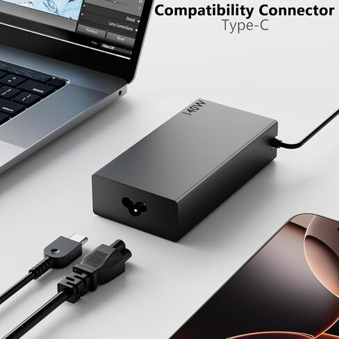 شاحن نحيف 140 واط/180 واط USB-C GaN متوافق مع Lenovo ThinkPad P16 G3 21RQ 21RR T16g 21V5 21V6 P1 G8 21Q8 21Q9 ThinkPad P16v 21RS 21RT T1g G8 21TD 21TE in Kuwait