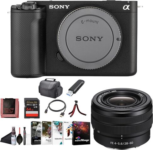 Sony Alpha ZV-E1 Full-Frame Vlog Mirrorless Lens Camera Black ILCZVE1/B, Sony Alpha FE 28-60mm Lens, 64GB Card, Corel Photo Software, Card Reader, Case, Flex Tripod, Cleaning Kit in Kuwait