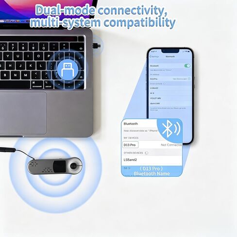 elec Space Dual Mode Mini Bluetooth Wireless Mouse - USB-C Receiver, 2.4G Wireless & Bluetooth, Rechargeable Touchpad Mouse with Anti-Lost Lanyard for PC, Laptops, Tablets & Smartphones (Gray) in Kuwait