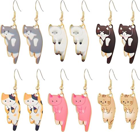 6 Pairs Cute Anime Cat Dangle Earrings Set for Women Girls Funny Aesthetic Animal Floral Teacup Cat Earrings Cartoon Kitten Dangle Earrings Lover Cat Birthday Gifts in Saudi Arabia