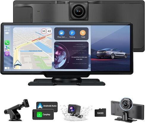 شاشة Apple Carplay لاسلكية للسيارة، شاشة تشغيل محمولة للسيارة مقاس 11.26 بوصة وشاشة لمس تلقائية تعمل بنظام Android، ستيريو سيارة مطور مع كاميرا داش 4K، كاميرا احتياطية/رابط مرآة/تحكم صوتي/GPS/AUX/FM لجميع المركبات in Kuwait
