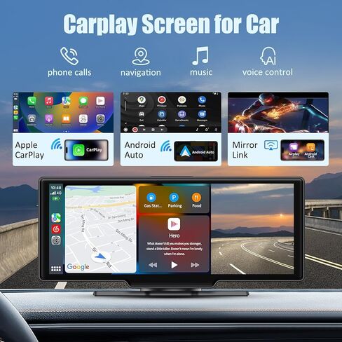 شاشة Apple Carplay لاسلكية للسيارة، شاشة تشغيل محمولة للسيارة مقاس 11.26 بوصة وشاشة لمس تلقائية تعمل بنظام Android، ستيريو سيارة مطور مع كاميرا داش 4K، كاميرا احتياطية/رابط مرآة/تحكم صوتي/GPS/AUX/FM لجميع المركبات in Kuwait
