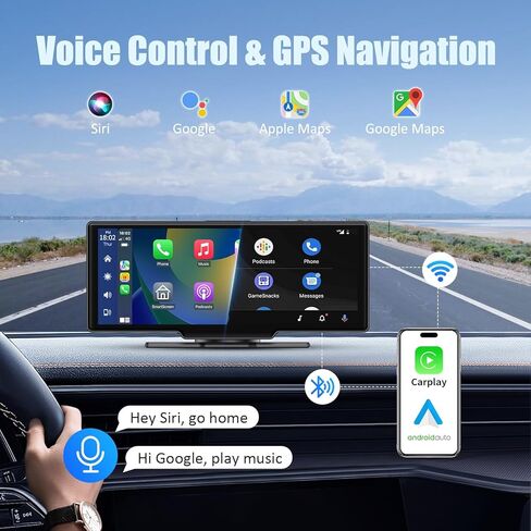 شاشة Apple Carplay لاسلكية للسيارة، شاشة تشغيل محمولة للسيارة مقاس 11.26 بوصة وشاشة لمس تلقائية تعمل بنظام Android، ستيريو سيارة مطور مع كاميرا داش 4K، كاميرا احتياطية/رابط مرآة/تحكم صوتي/GPS/AUX/FM لجميع المركبات in Kuwait