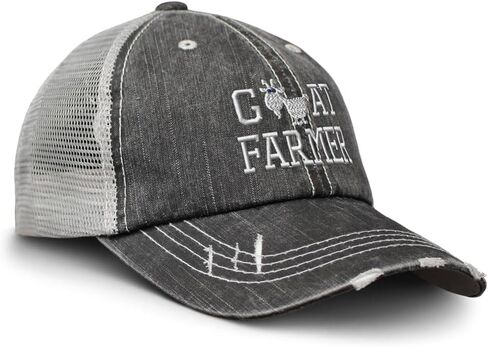 Distressed Trucker Hat Goat Farmer B Embroidery for Men & Women Black Gray in Saudi Arabia
