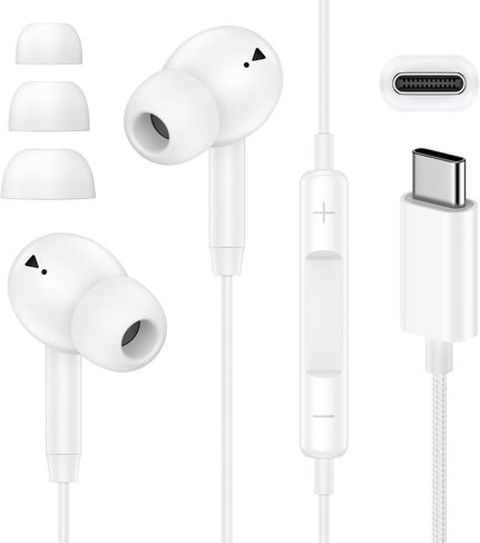 سماعات أذن USB C لهاتف iPhone 17 سلكية، سماعات أذن سلكية لهاتف iPhone 17، سماعات أذن سلكية usbc لهاتف Samsung Galaxy A16 A17 S25 مع ميكروفون سلكي مجدول بخاصية إلغاء الضوضاء، أسود in Kuwait