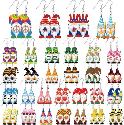 Landical 30 Pairs Gnome Earrings for Women Gnome Jewelry Gift Holiday Drop and Dangle Earrings for Women Girls Valentine's Day Mardi Gras Easter New Year Christmas Halloween Thanksgiving in Saudi Arabia