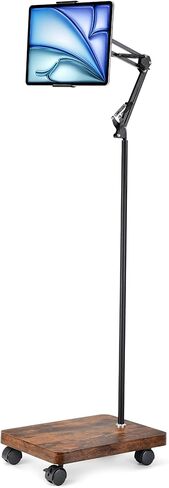 HULISEN Tablet Floor Stand with Wheels, 5lb Wood Base Rolling Tablet Stand, Adjustable Height & Angle with 360° Rotatable Holder for Bed Couch, Compatible with iPad Cell Phone Kindle Tablets 4.7–13" in Kuwait