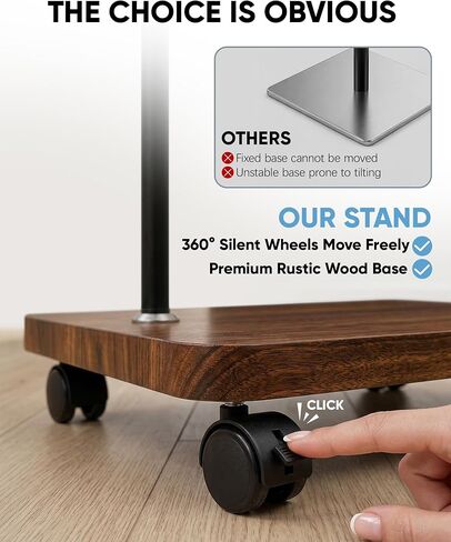 HULISEN Tablet Floor Stand with Wheels, 5lb Wood Base Rolling Tablet Stand, Adjustable Height & Angle with 360° Rotatable Holder for Bed Couch, Compatible with iPad Cell Phone Kindle Tablets 4.7–13" in Kuwait