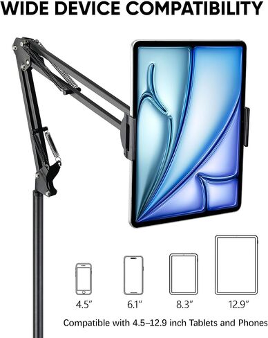 HULISEN Tablet Floor Stand with Wheels, 5lb Wood Base Rolling Tablet Stand, Adjustable Height & Angle with 360° Rotatable Holder for Bed Couch, Compatible with iPad Cell Phone Kindle Tablets 4.7–13" in Kuwait