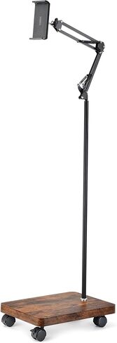 HULISEN Tablet Floor Stand with Wheels, 5lb Wood Base Rolling Tablet Stand, Adjustable Height & Angle with 360° Rotatable Holder for Bed Couch, Compatible with iPad Cell Phone Kindle Tablets 4.7–13" in Kuwait