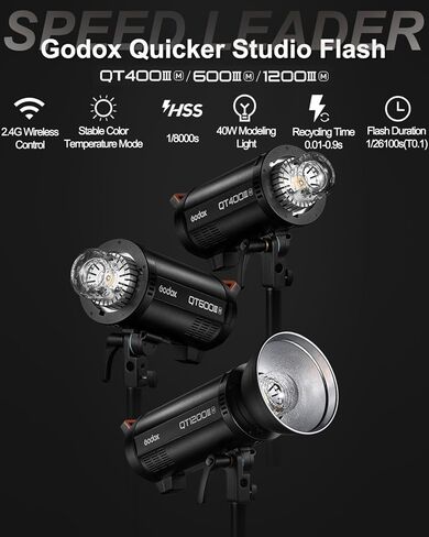 Godox QT600IIIM 600Ws Studio Monolight Strobe Flash Light، 2.4G نظام X لاسلكي، HSS 1/8000s، إعادة تدوير 0.01-0.9s، مصباح النمذجة 5600K، حامل بوينز للاستوديو، الصورة، تصوير المنتج، التصوير in Saudi Arabia