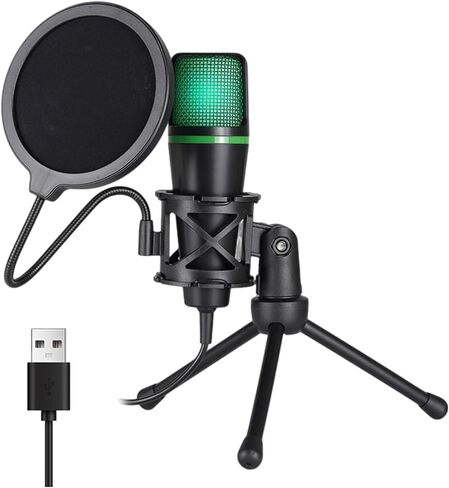 Instants Setups USB Computer Microphones with RGBs Lighting Gains Knob and Shock Mount for Gaming Streaming and in Kuwait