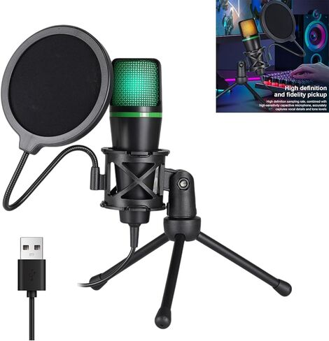Instants Setups USB Computer Microphones with RGBs Lighting Gains Knob and Shock Mount for Gaming Streaming and in Kuwait