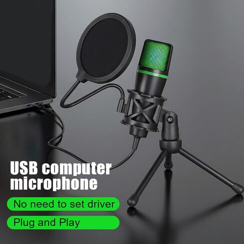 Instants Setups USB Computer Microphones with RGBs Lighting Gains Knob and Shock Mount for Gaming Streaming and in Kuwait