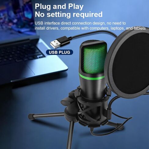 Instants Setups USB Computer Microphones with RGBs Lighting Gains Knob and Shock Mount for Gaming Streaming and in Kuwait