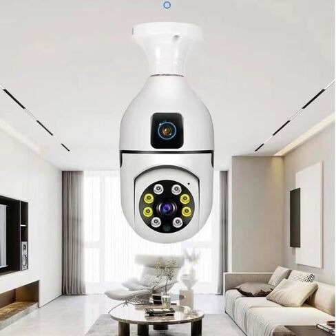 Smart Dual Lens Bulb Surveillance Camera, 360° Rotating 1080P HD Security Camera, Indoor Outdoor Home Safety Monitoring Device in Kuwait