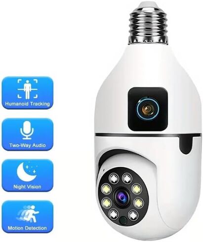 Smart Dual Lens Bulb Surveillance Camera, 360° Rotating 1080P HD Security Camera, Indoor Outdoor Home Safety Monitoring Device in Kuwait