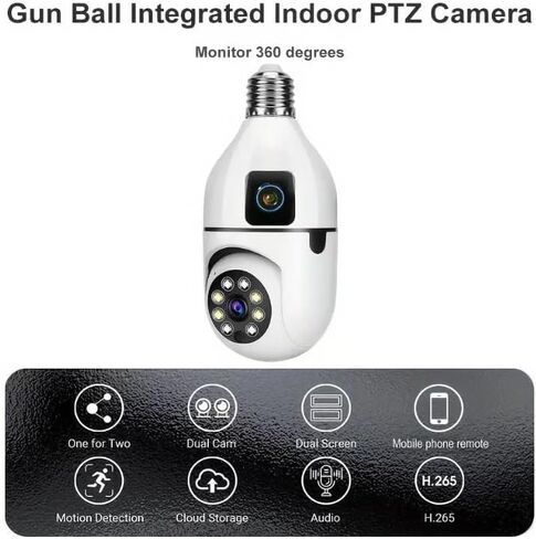 Smart Dual Lens Bulb Surveillance Camera, 360° Rotating 1080P HD Security Camera, Indoor Outdoor Home Safety Monitoring Device in Kuwait