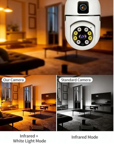 Smart Dual Lens Bulb Surveillance Camera, 360° Rotating 1080P HD Security Camera, Indoor Outdoor Home Safety Monitoring Device in Kuwait