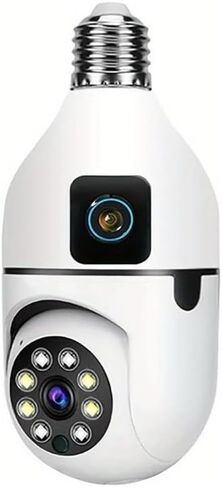 Smart Dual Lens Bulb Surveillance Camera, 360° Rotating 1080P HD Security Camera, Indoor Outdoor Home Safety Monitoring Device in Kuwait
