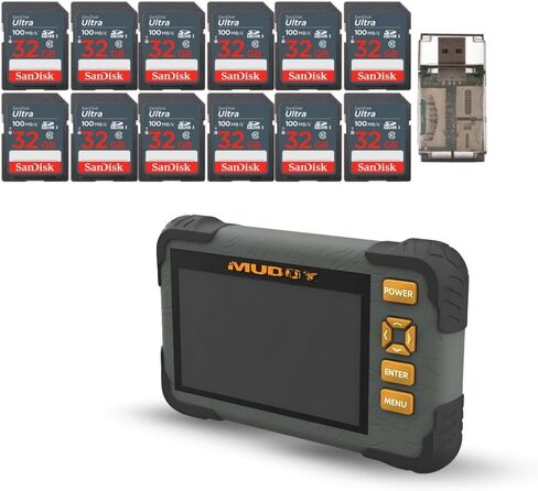 قارئ أو عارض بطاقات SD من MUDDY مع حزمة شاشة LCD مقاس 4.3 بوصة مع بطاقة ذاكرة Ultra SDHC UHS-I سعة 32 جيجابايت (12 حزمة) وقارئ بطاقات عالي السرعة الكل في واحد (14 عنصرًا) in Kuwait