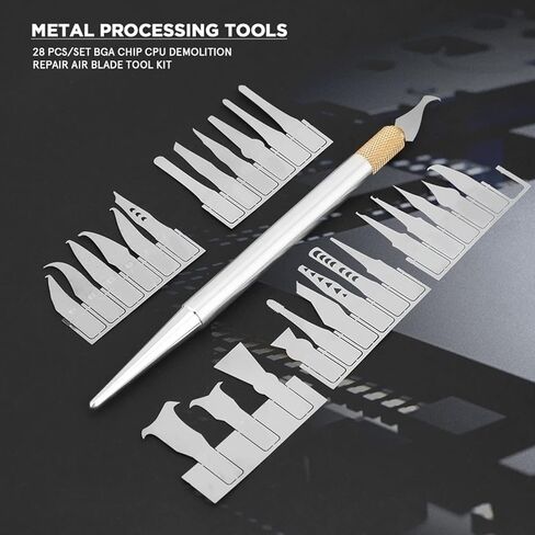 Professional BGA Chip Removal Tool Kit High Precision Alloy Steel Blades for CPU Repair Motherboard Maintenance 27 Blades 1 Handle Gold Silver in Kuwait