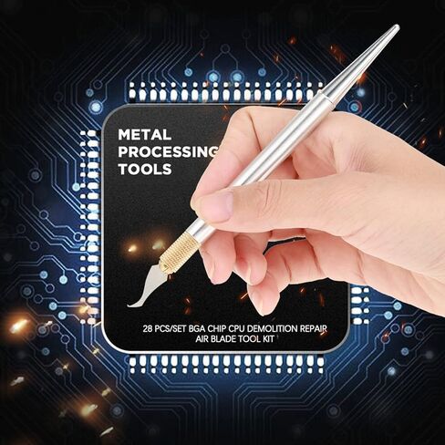Professional BGA Chip Removal Tool Kit High Precision Alloy Steel Blades for CPU Repair Motherboard Maintenance 27 Blades 1 Handle Gold Silver in Kuwait