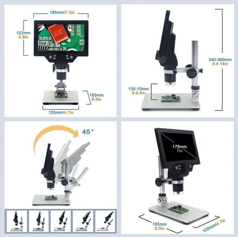 مجهر G1200 مجهر الكتروني 12MP 7 بوصة قاعدة كبيرة شاشة LCD 1-1200X أداة مكبرة in Kuwait