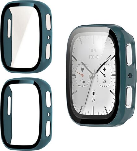 عبوتان لحافظة واقي الشاشة المربعة Amazfit Active 2 [تغطية كاملة]، ممتص الصدمات من البولي كربونات الصلب وملحقات الحماية الشاملة لفيلم Amazfit Active 2 المربع المدمج من الزجاج المقسى in Kuwait
