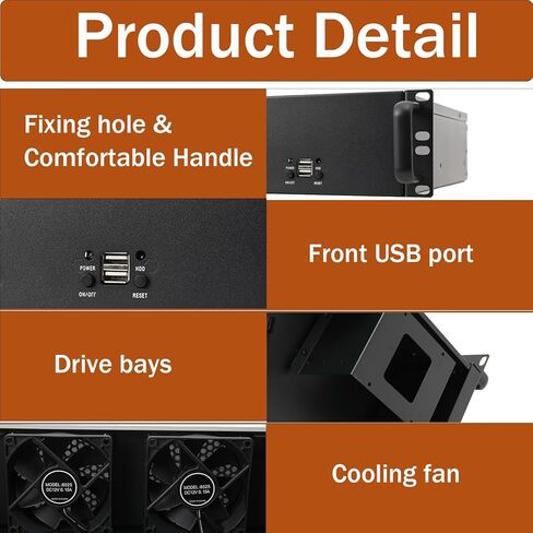 Server Case 2U, Server Chassis with 3X3.5 HDD, Rack Mount PC Case with 2 Fans, 4 x PCI Slot 2U Rack Case, 2U Rack Drawer for Network & Studio in Kuwait