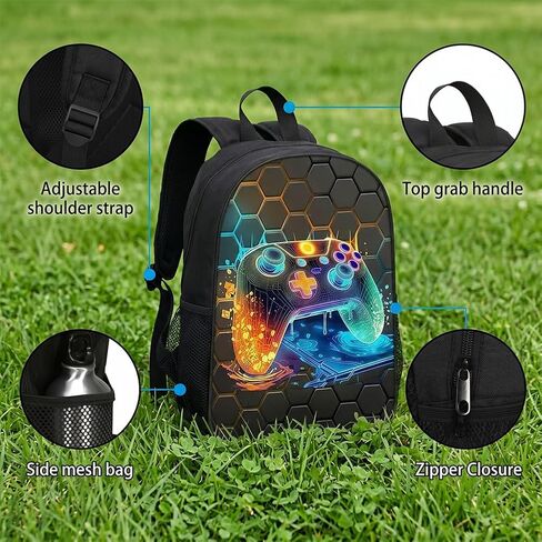 17 Inch Backpack 3 Piece Set with Game Console Pattern, Water-Resistant Large Capacity Backpack with Crossbody Bag & Pencil Case for Travel & Daily Use in Kuwait