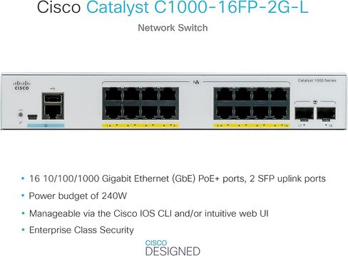 محول Cisco C1000-16FP-2G-L Catalyst 1000 Series Ethernet ذو 16 منفذًا (متجدد) in Kuwait