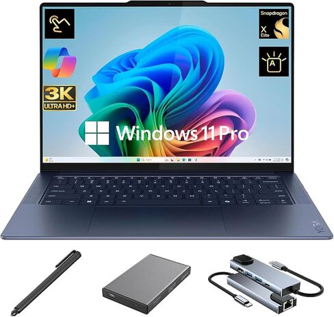 Lenovo Yoga Slim 7X 3K OLED Touchscreen Laptop, 14.5" 1000 nits Display, Snapdragon X Elite 12-Core NPU Copilot+ PC, 16GB RAM, 1TB SSD + 500GB Portable Drive, WiFi 7, Backlit, Stylus Pen, Win 11 Pro in Saudi Arabia