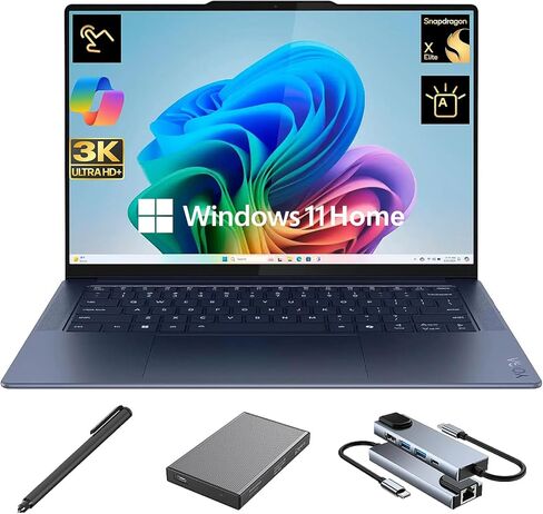 Lenovo Yoga Slim 7X 3K OLED Touchscreen Laptop, 14.5" 1000 nits Display, Snapdragon X Elite 12-Core NPU Copilot+ PC, 16GB RAM, 1TB SSD + 500GB Portable Drive, WiFi 7, Backlit, Stylus Pen, Win 11 Pro in Saudi Arabia