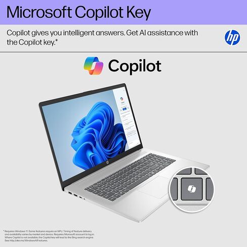 كمبيوتر محمول HP 17 بوصة 2026، ذاكرة الوصول العشوائي 16 جيجابايت، 512 جيجابايت SSD، AMD Ryzen 5 7430U (بحد أقصى 4.3 جيجا هرتز)، Windows 11 Pro، Copilot AI، شاشة FHD 17.3 بوصة، Wi-Fi 6، بلوتوث 5.4، كاميرا HD، ملحقات in Kuwait