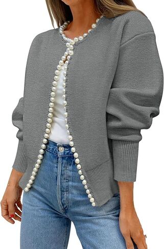 Kedera Womens Casual Cardigan Sweater Elegant Long Sleeve Oversized Pullover Knit Sweater with Pearls in Saudi Arabia