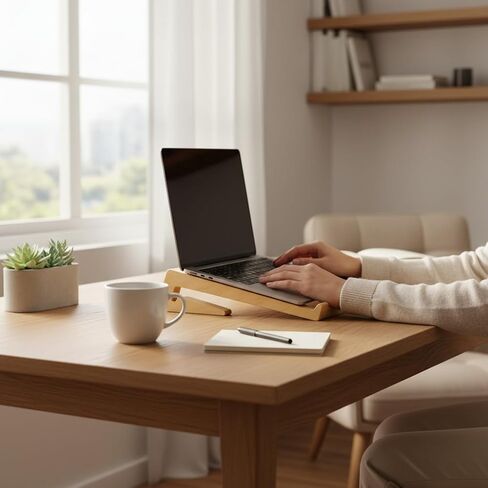 حامل كمبيوتر محمول خشبي، خشب البتولا، حامل مريح، حامل محمول مكون من قطعتين لأجهزة MacBook والكمبيوتر المحمول، تصميم بسيط in Kuwait