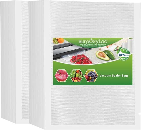 أكياس SurpOxyLoc بحجم 200 لتر مقاس 8 × 12 بوصة لتجميد الفريزر للأغذية، خالية من مادة BPA، درجة تجارية شديدة التحمل، آمنة للاستخدام في مكنسة كهربائية Sous Vide، حقيبة ذات تصميم عالمي مقطوعة مسبقًا وتعمل مع أي نوع من أنواع مانعات تسرب الهواء in Kuwait