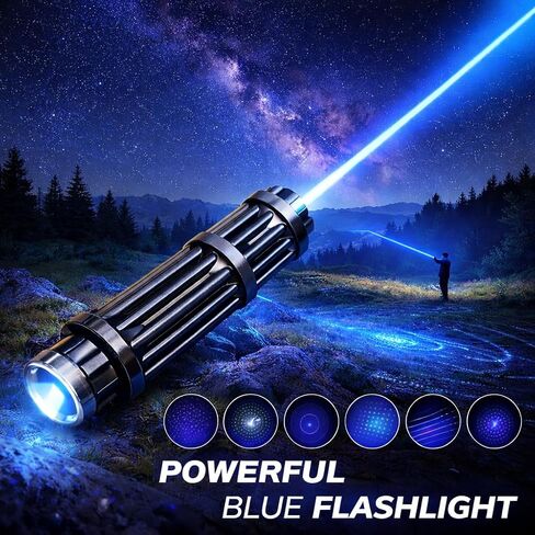 High Power Blue Rechargeable LED Outdoor Flashlight, 6 Light Modes, Zoomable and Waterproof, Perfect for Camping, Hiking, and Fishing (Battery) in Kuwait