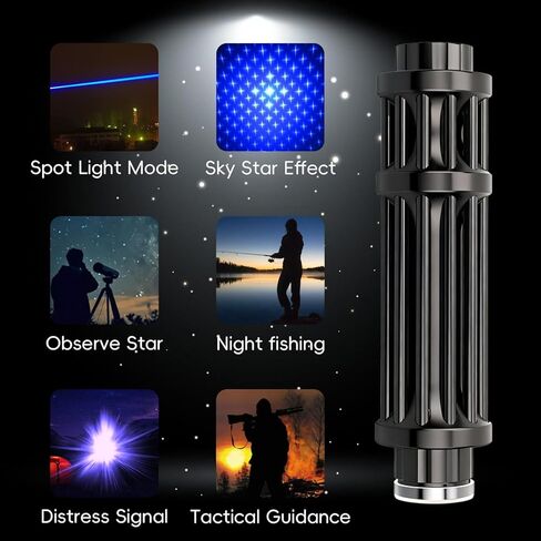 High Power Blue Rechargeable LED Outdoor Flashlight, 6 Light Modes, Zoomable and Waterproof, Perfect for Camping, Hiking, and Fishing (Battery) in Kuwait