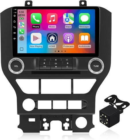 ستيريو سيارة 4 Core 32G Android 14 Double Din لسيارة Ford Mustang 2015-2020 مع شاشة لمس 9 بوصة وراديو Carplay لاسلكي مدمج/Android Auto/GPS/Bluetooth/FM/AUX/عناصر التحكم في عجلة القيادة/كاميرا احتياطية in Kuwait