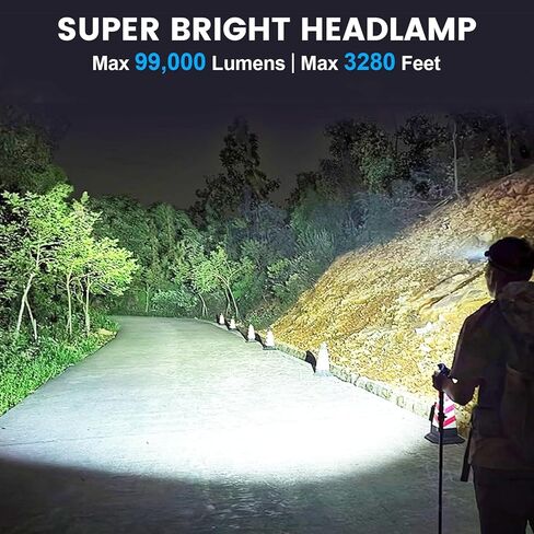 Kmivo 2-Pack Rechargeable LED Headlamps - 99,000 High Lumens Super Bright Head Light with 3 Modes, 90° Adjustable Tilt, IPX6 Waterproof for Camping, Hiking, Running & Outdoors in Kuwait