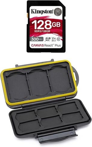 Kingston Canvas React Plus 128GB U3 V90 SDXC UHS-II SD Card Bundle with Memory Storage Carrying Case (2 Items) in Kuwait