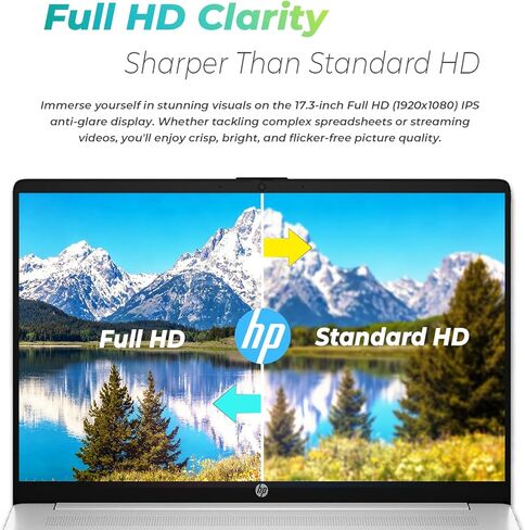 كمبيوتر محمول HP Ultrabook مقاس 17.3 بوصة بدقة FHD • AMD Ryzen 5 7430U (Beat i7) • ذاكرة وصول عشوائي (RAM) سعة 8 جيجابايت • محرك أقراص SSD سعة 256 جيجابايت • إصدار 2026 • Copilot AI • Wi-Fi 6 • Windows 11 • Office 365 • شاشة كبيرة للمنزل • المكتب والدراسة in Kuwait